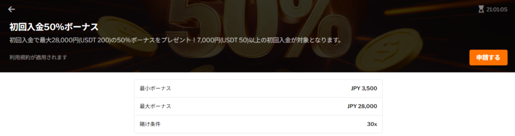 初回入金ボーナス